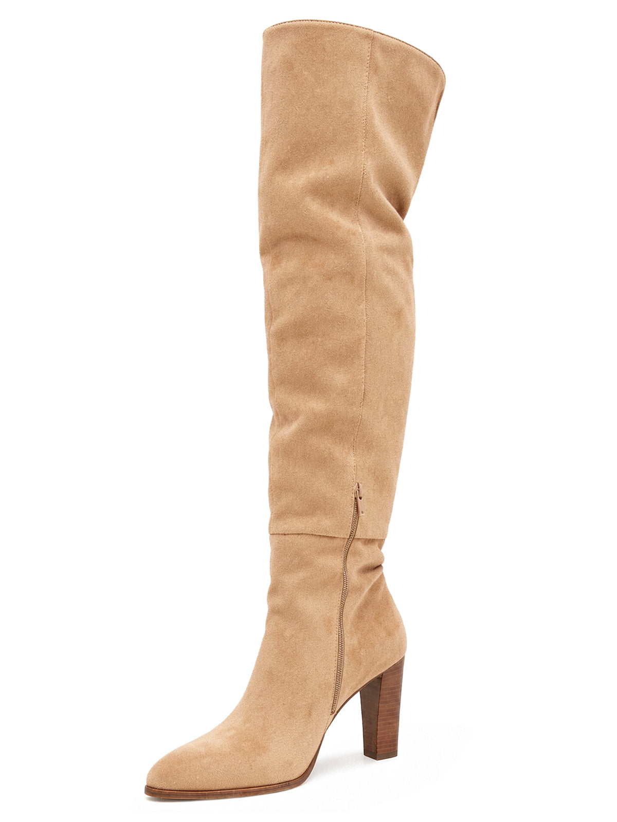 Coutgo Wommens Suede Khaki Chunky Thigh High Boots