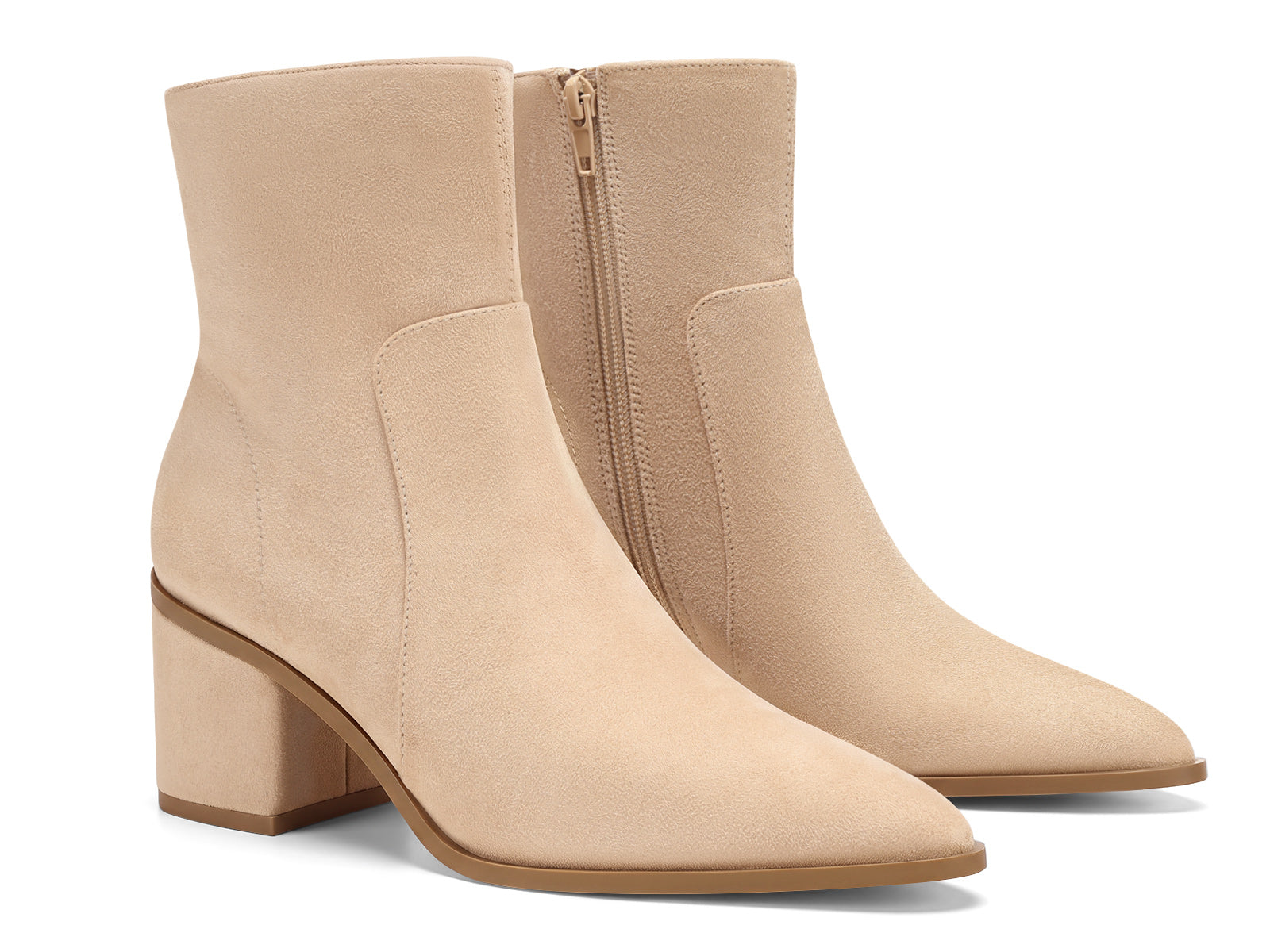 Coutgo Womens Suede Khaki Pointed Ankle Boots