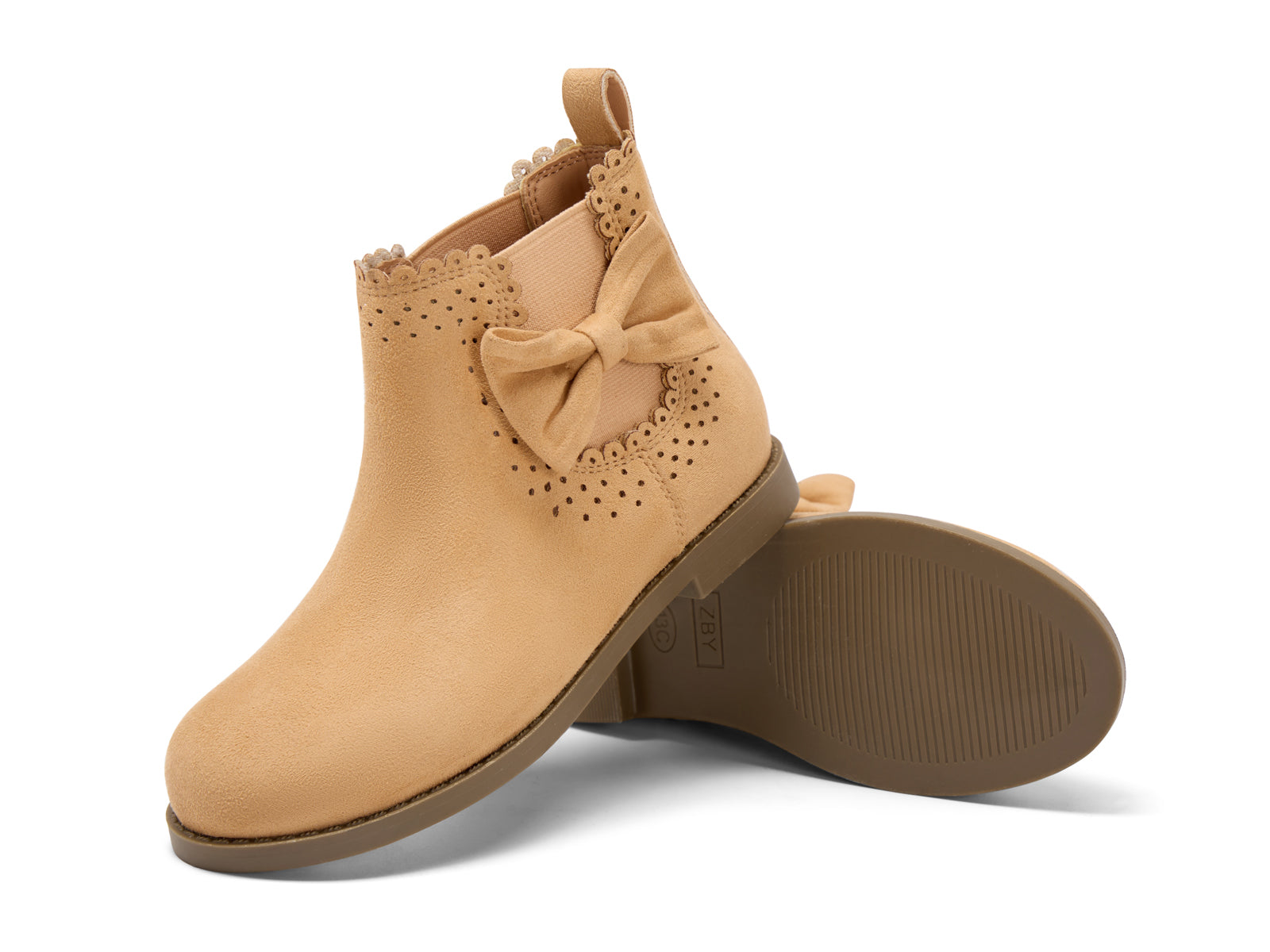Coutgo Girl Suede Khaki Bow Chelsea Ankle Boots