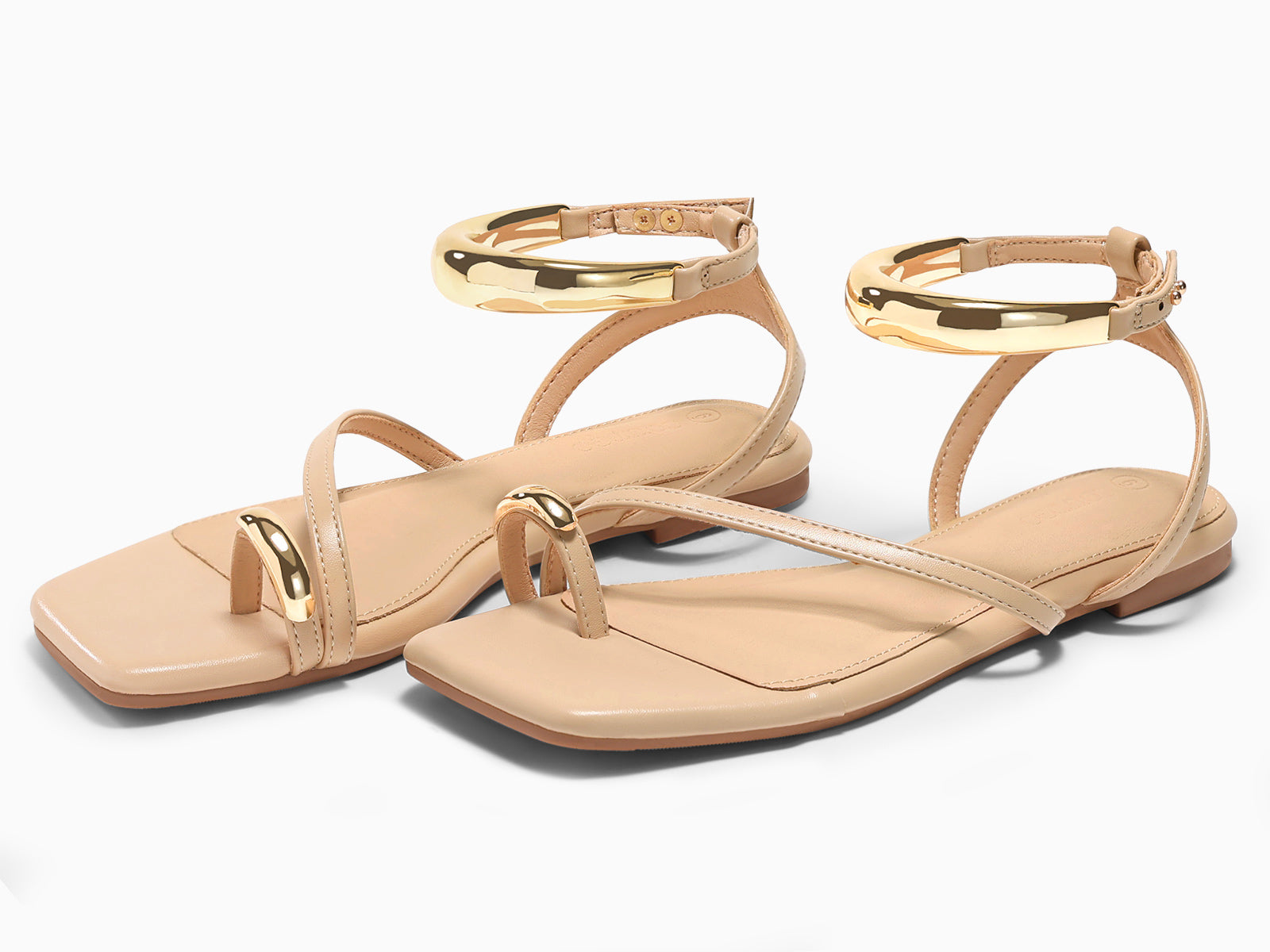 Coutgo Womens Khaki Strappy Flat Sandals