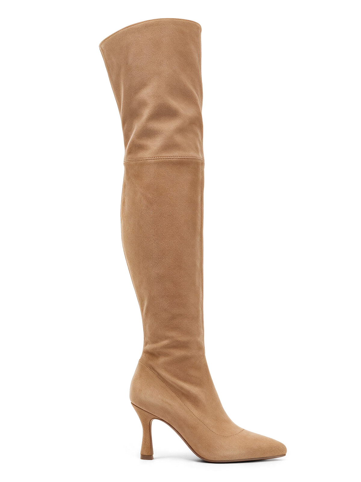 Coutgo Womens Suede Khaki Over Knee Heel Boots