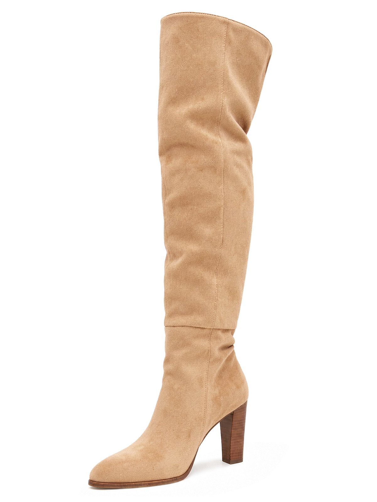Coutgo Wommens Suede Khaki Chunky Thigh High Boots