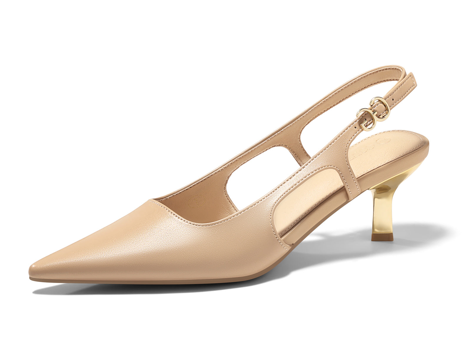 Coutgo Womens Khaki Pu Low Kitten Heels