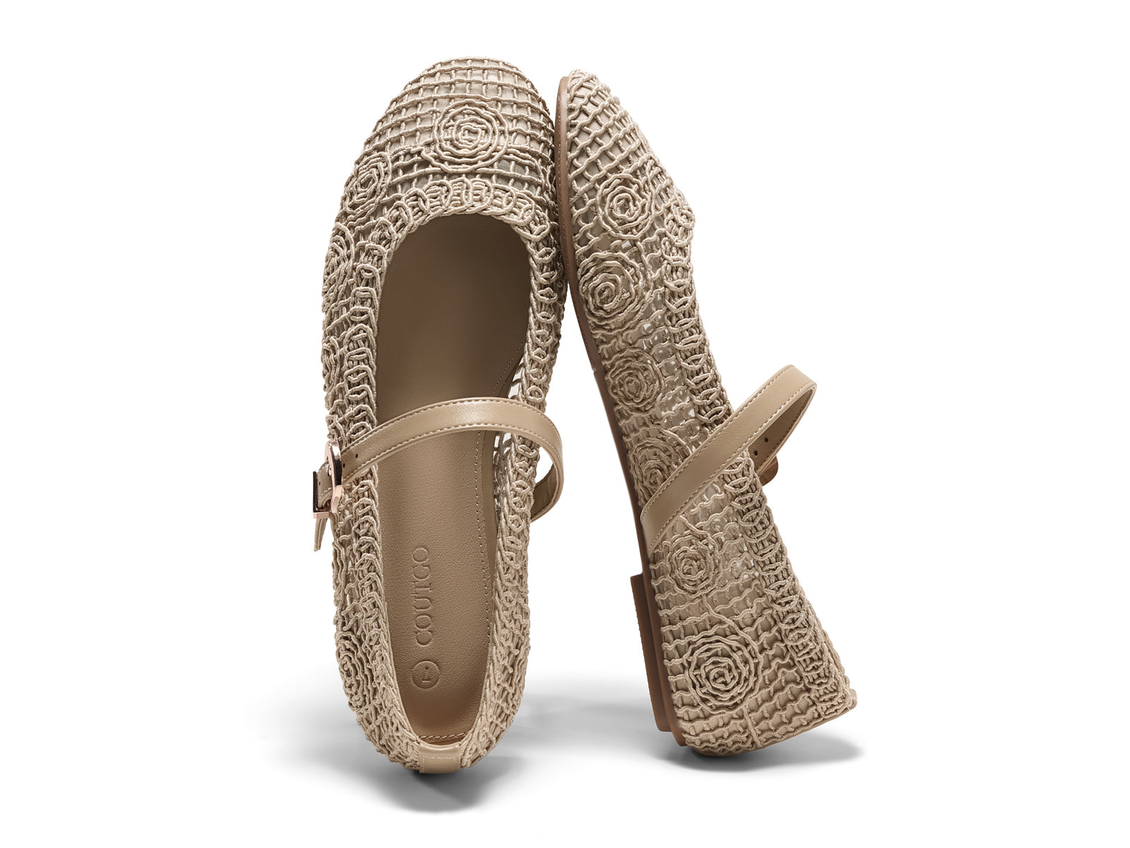 Coutgo Womens Mary Jane Khaki Nylon Flats