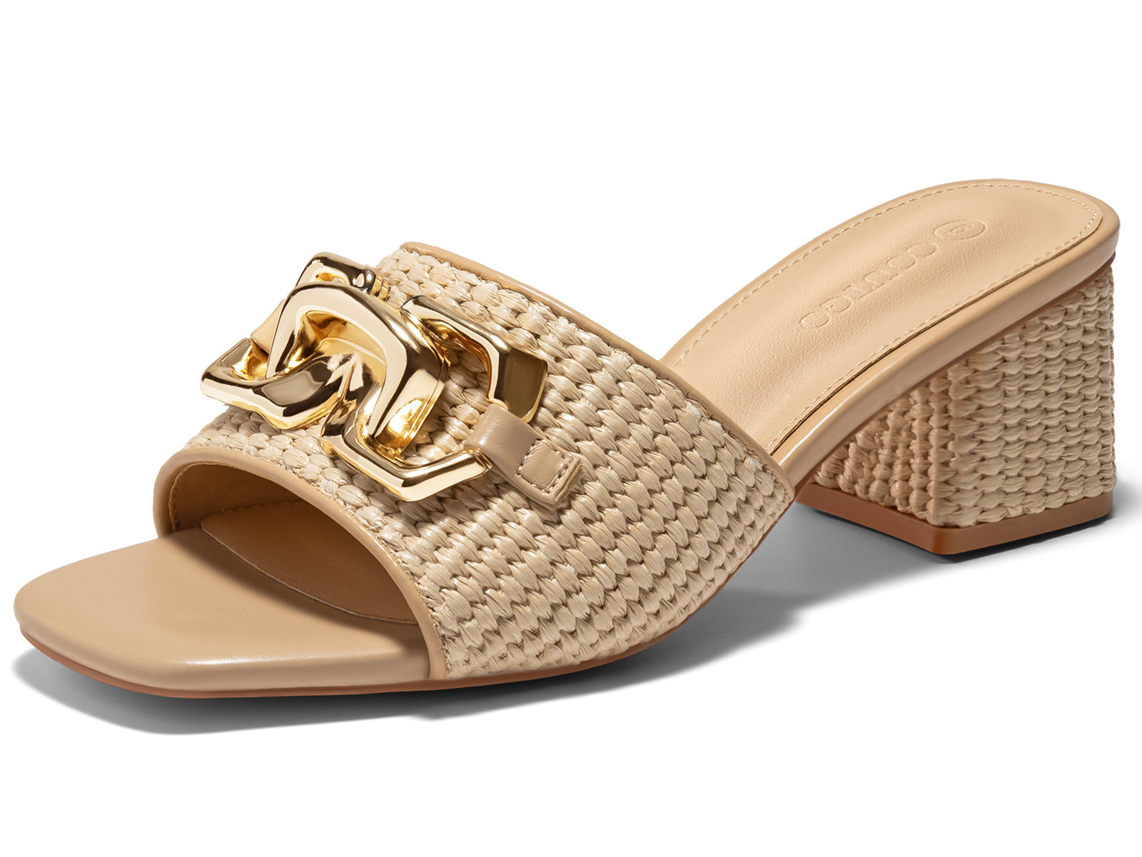 Coutgo Womens Khaki Raffia Slide Sandals
