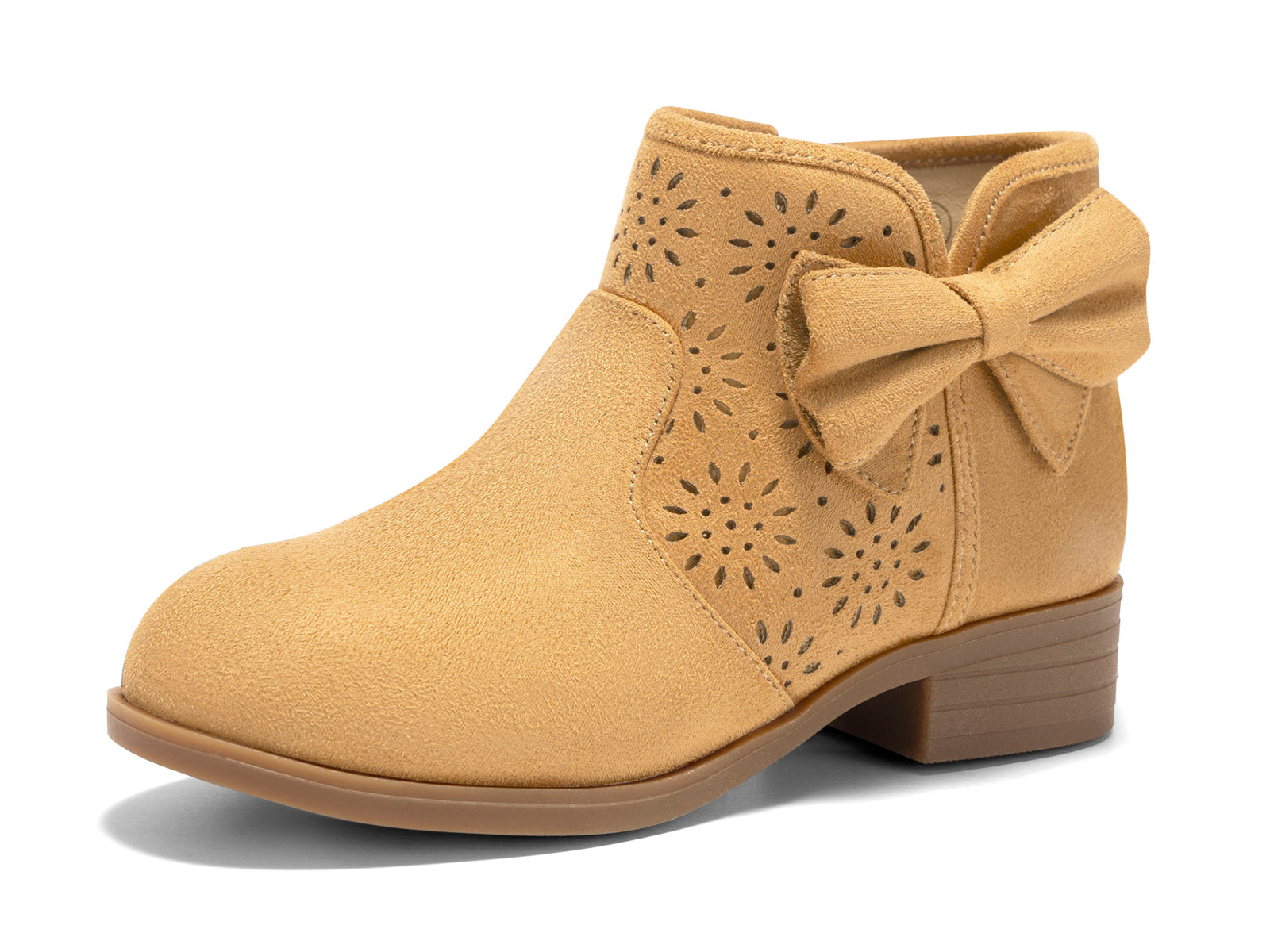 Coutgo Suede Khaki Bow Chunky Ankle Boots