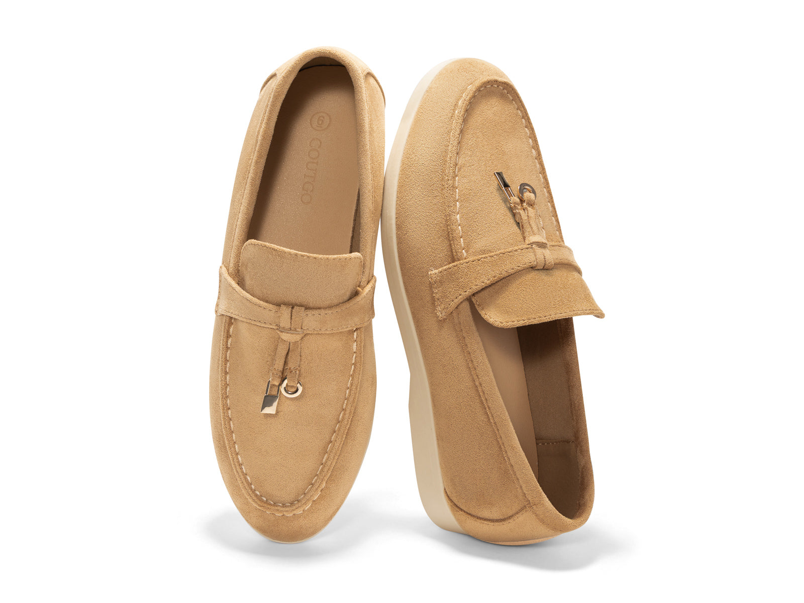 Coutgo Women Khaki Slip On Moccasin Loafers