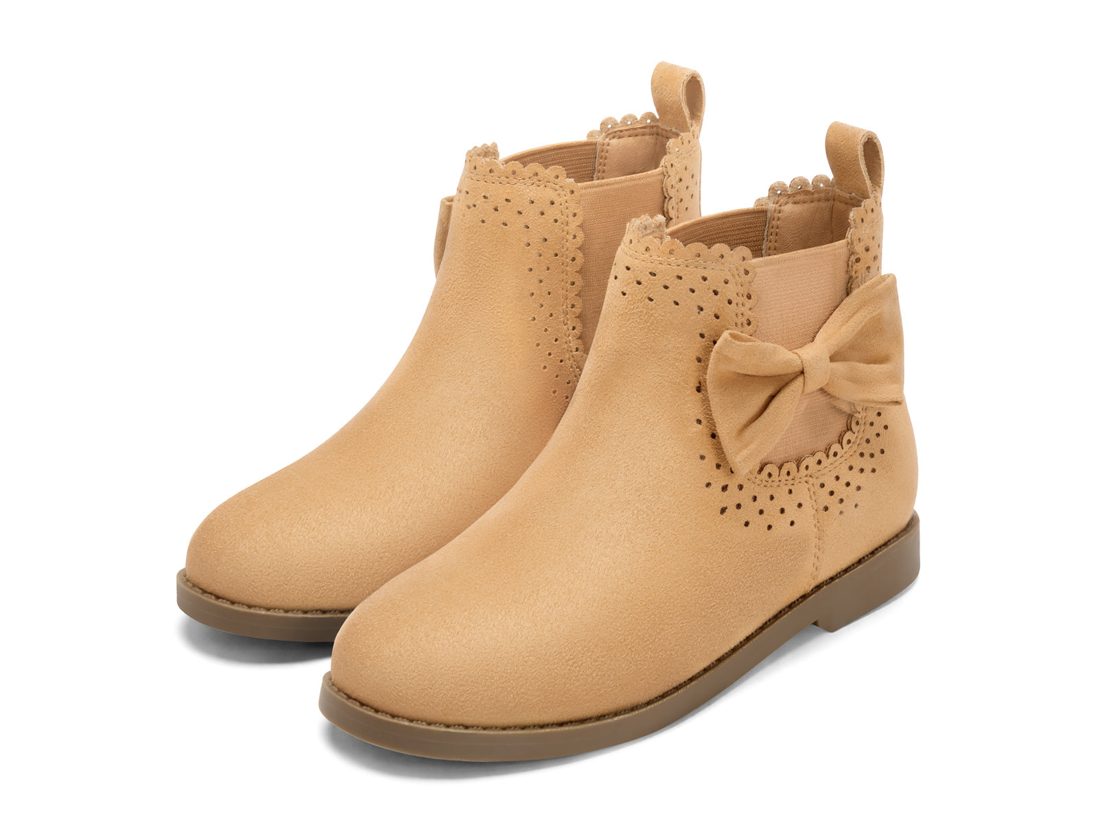 Coutgo Girl Suede Khaki Bow Chelsea Ankle Boots