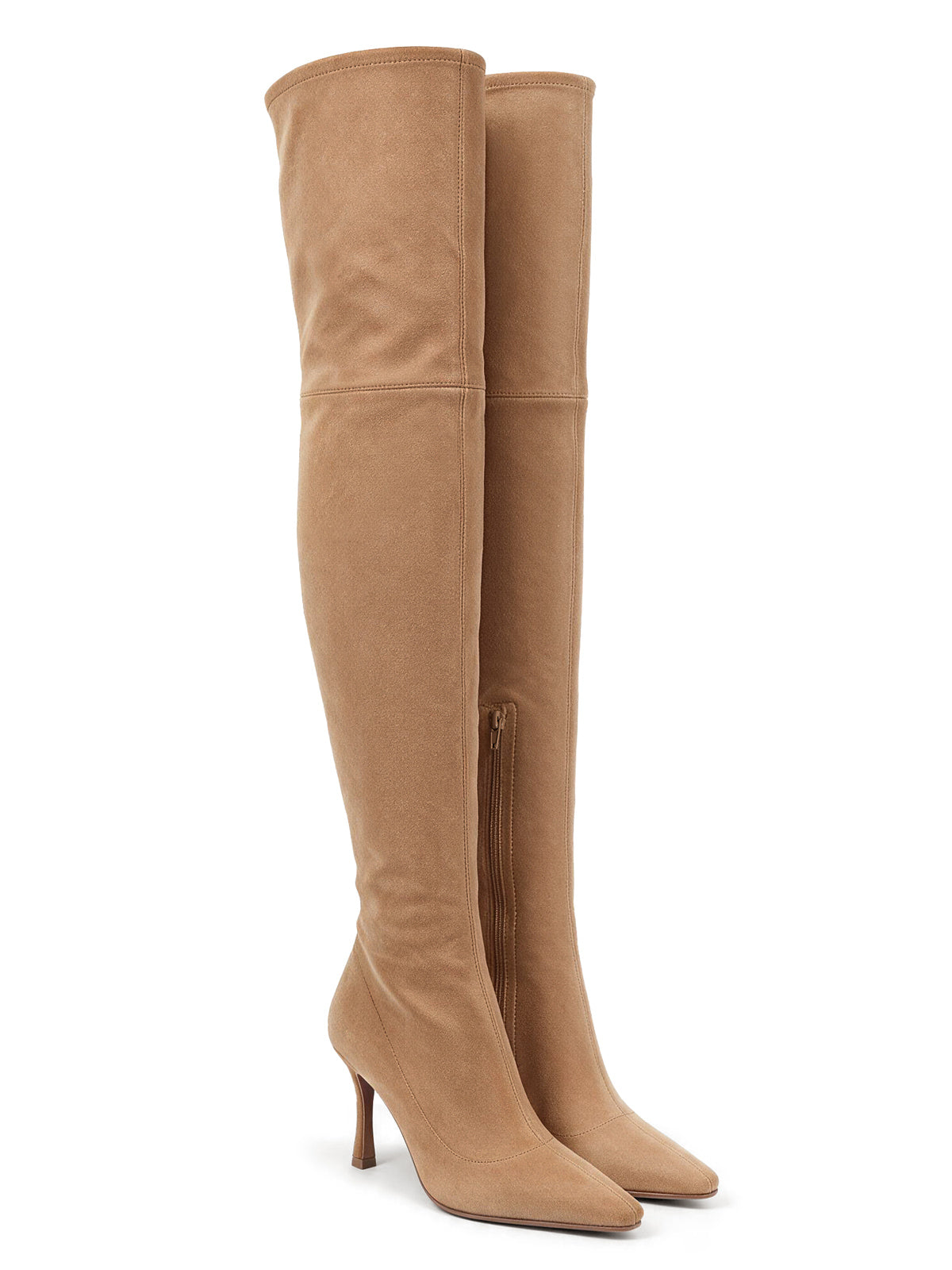 Coutgo Womens Suede Khaki Over Knee Heel Boots