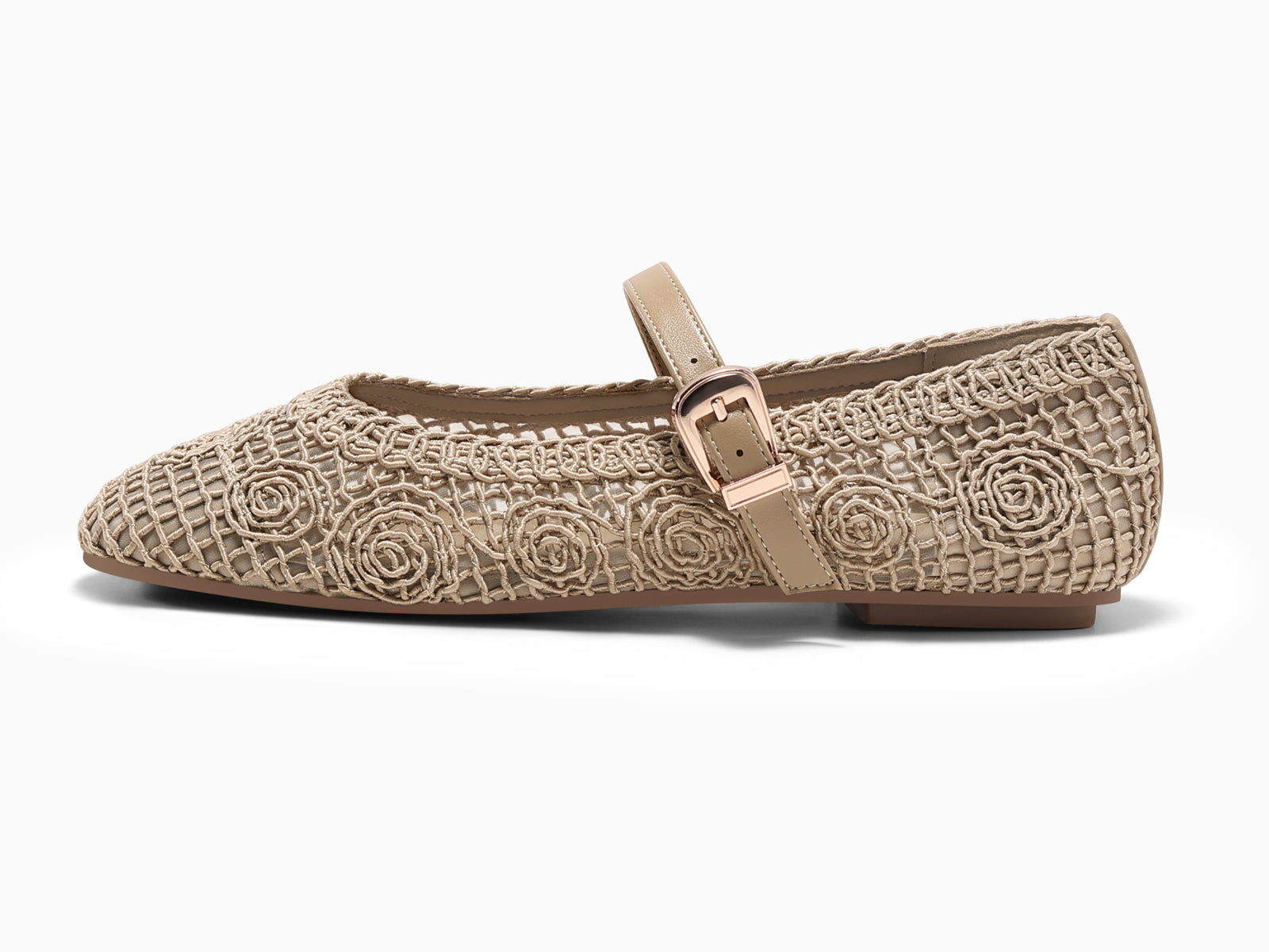 Coutgo Womens Mary Jane Khaki Nylon Flats