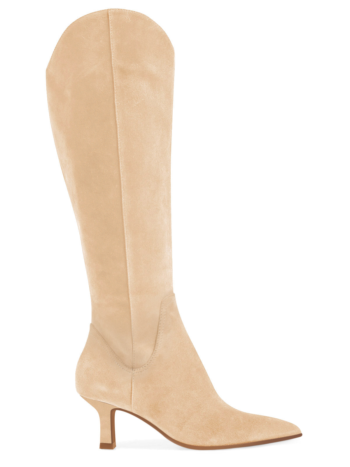 Coutgo Womens Khaki Suede Kitten Heel Knee Boot