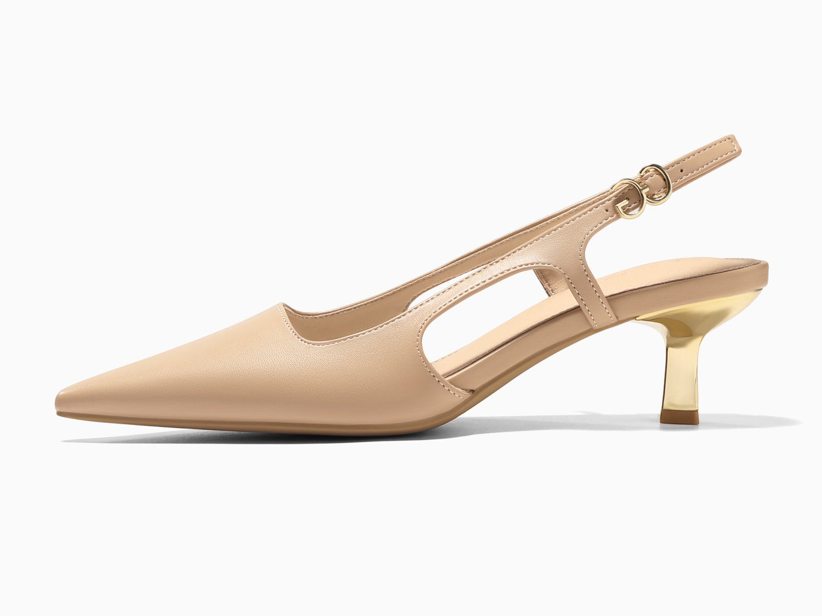 Coutgo Womens Khaki Pu Low Kitten Heels