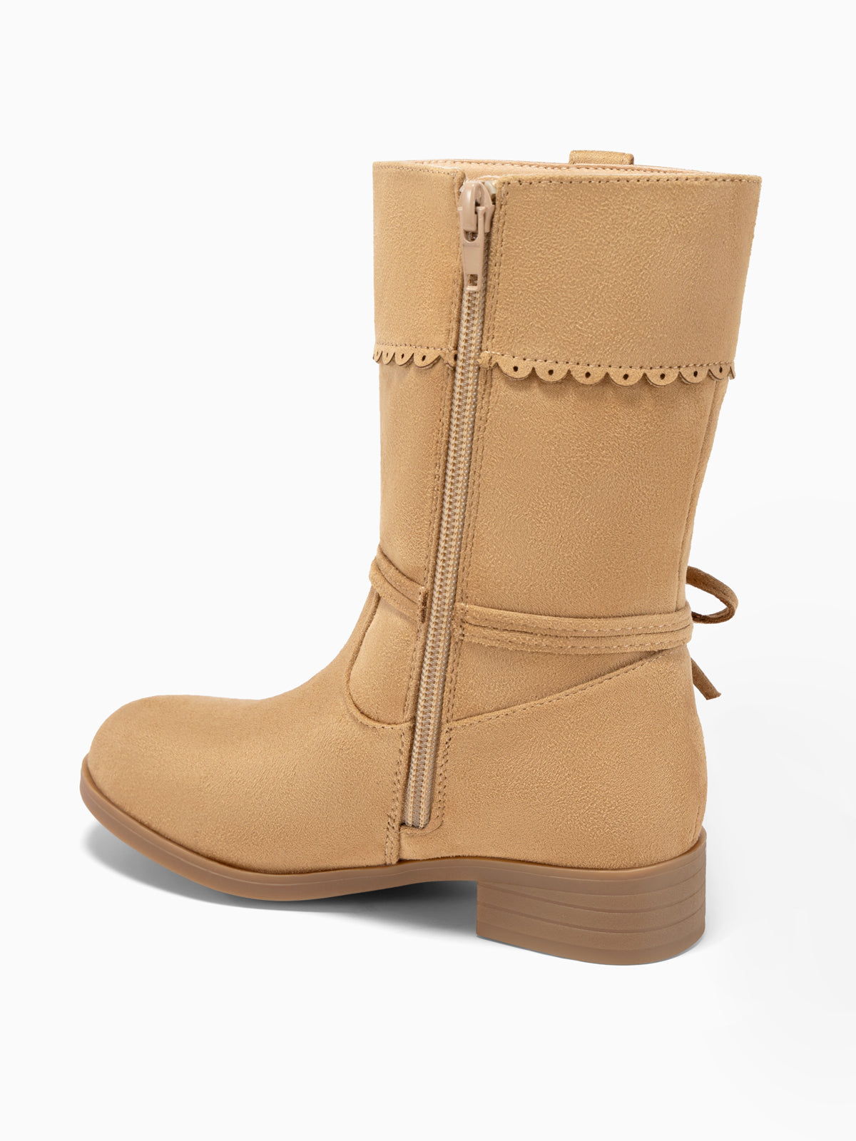 Coutgo Girl Khaki Suede Bow Mid Calf Boots