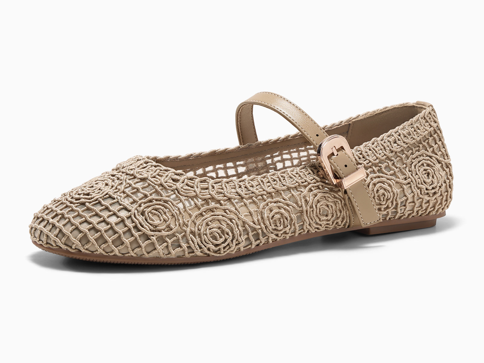Coutgo Womens Mary Jane Khaki Nylon Flats