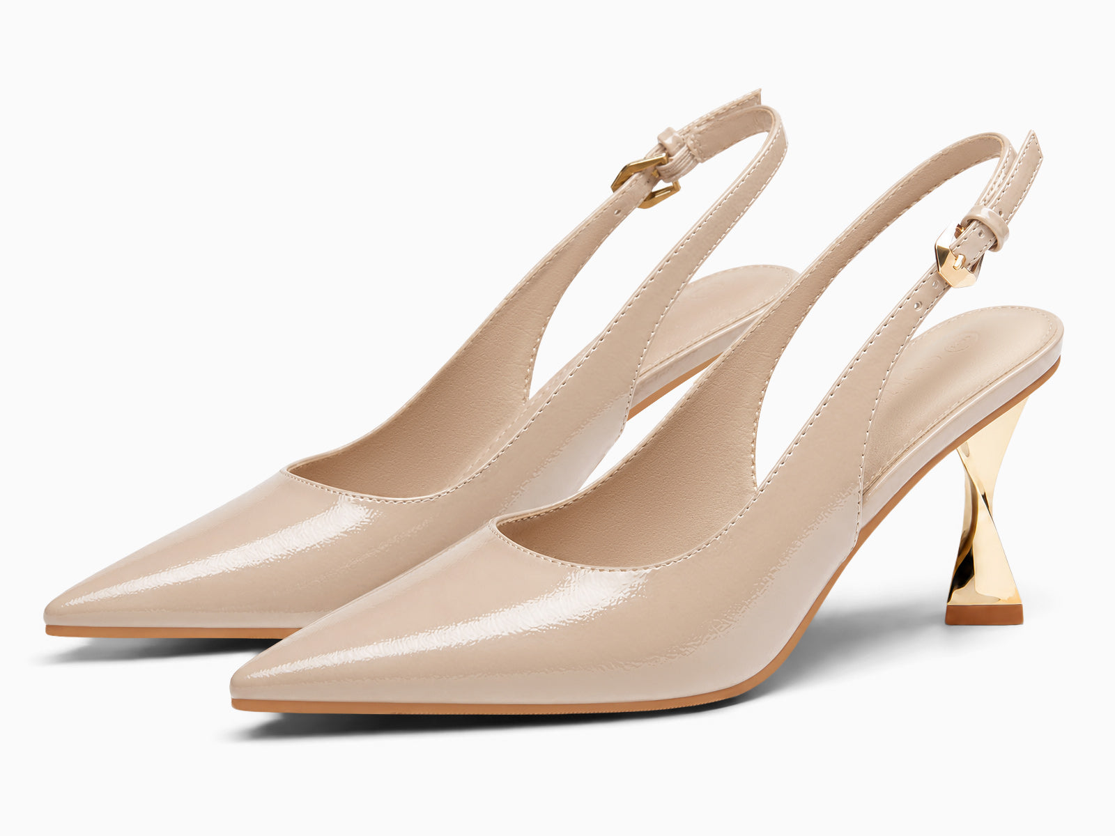 Coutgo Women's Khaki Kitten Slingback Heels