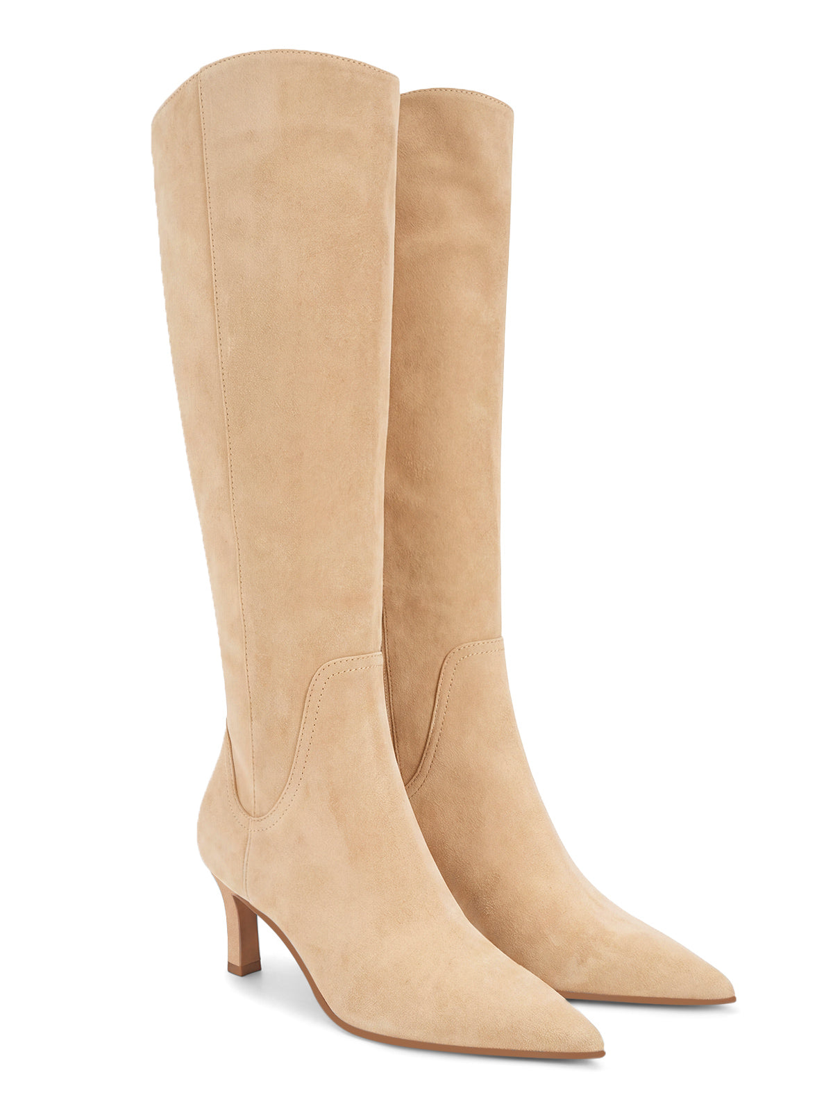 Coutgo Womens Khaki Suede Kitten Heel Knee Boot