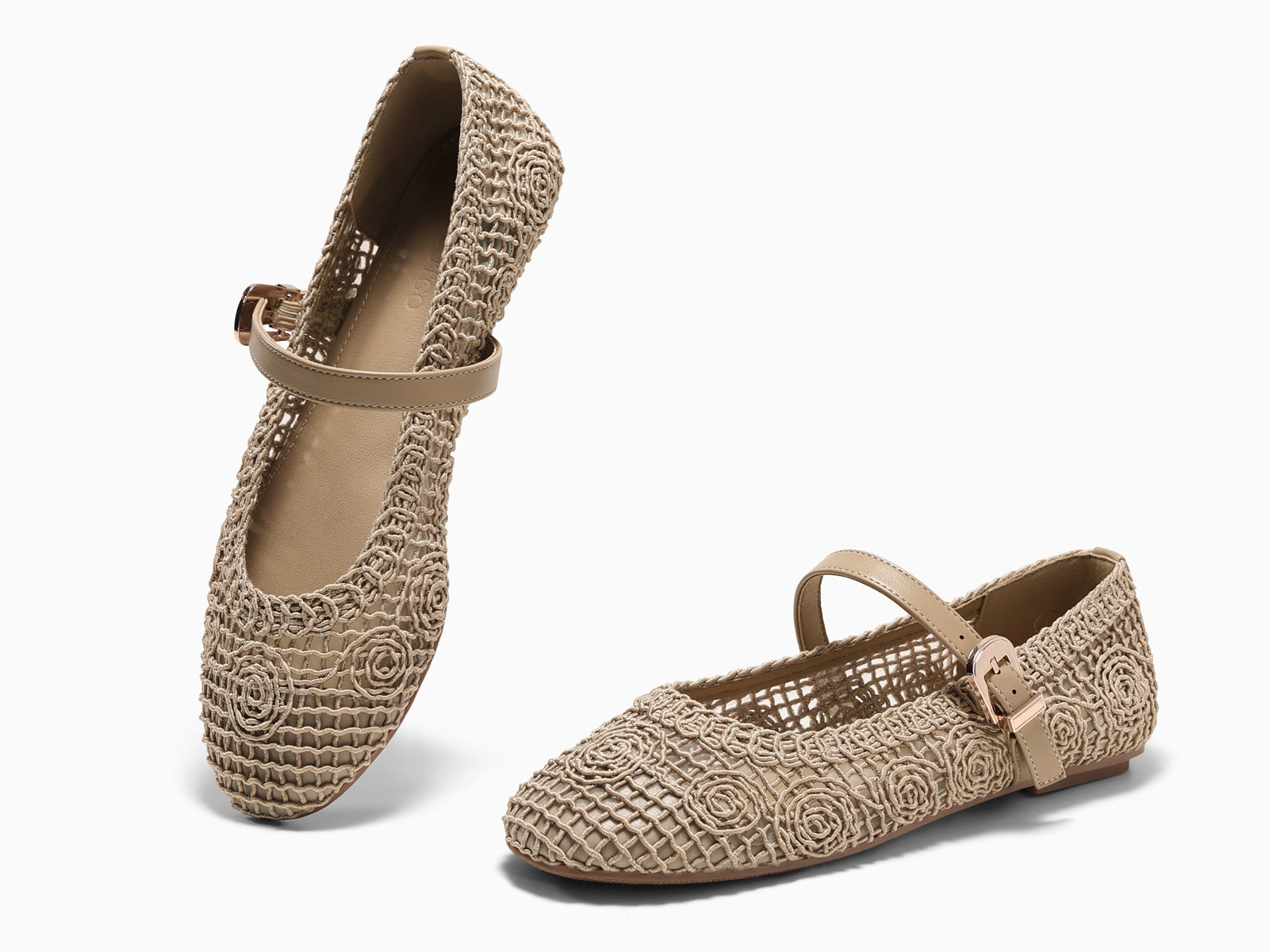 Coutgo Womens Mary Jane Khaki Nylon Flats