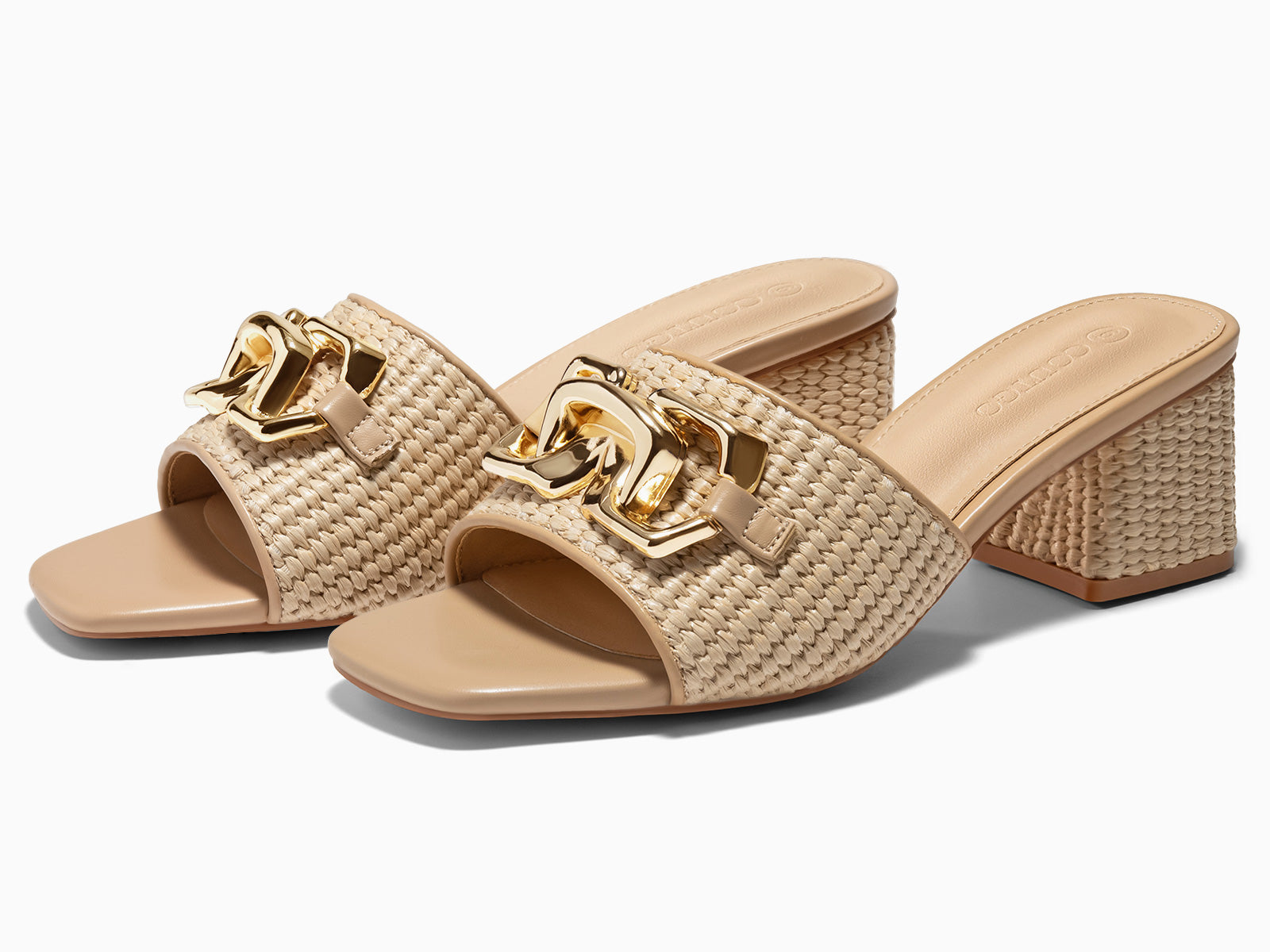 Coutgo Womens Khaki Raffia Slide Sandals