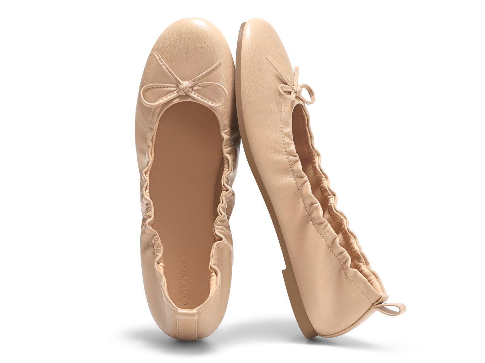 Coutgo Women's Khaki Pu Ballet Round Toe Flats
