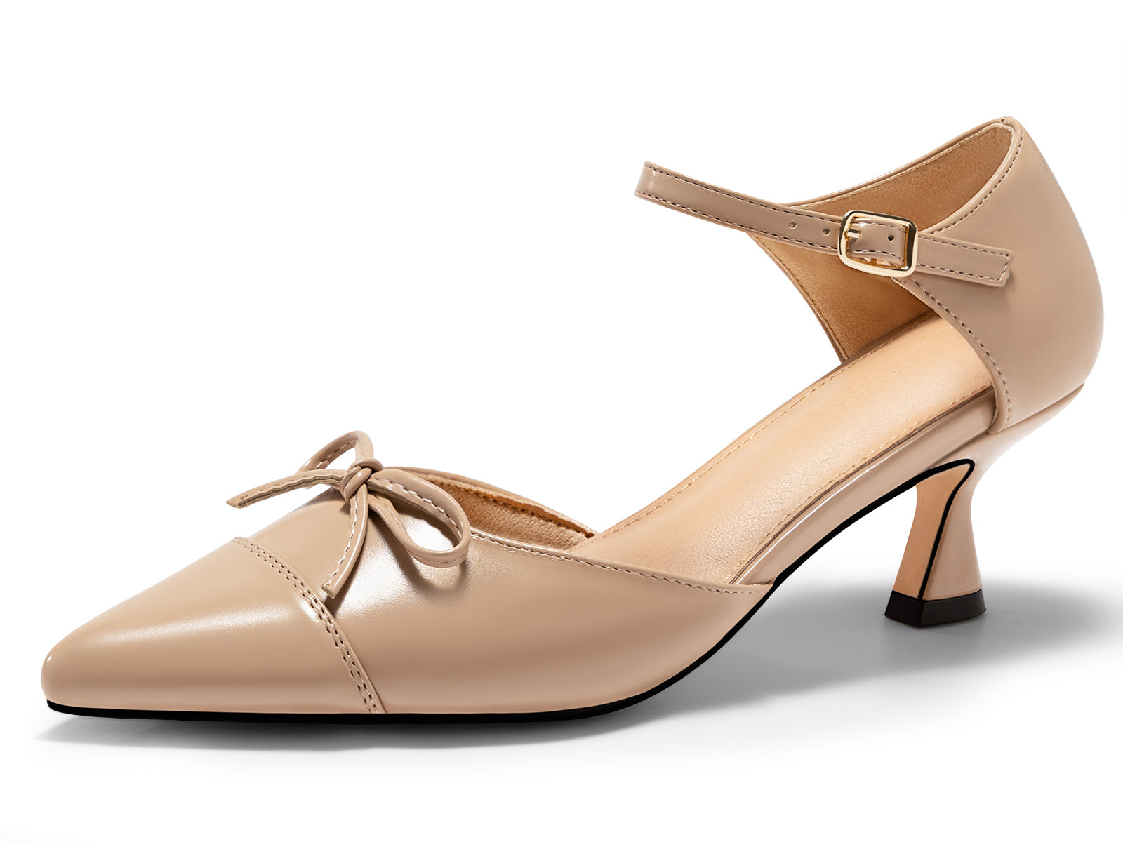 Coutgo Womens Khaki Bow Kitten Heels