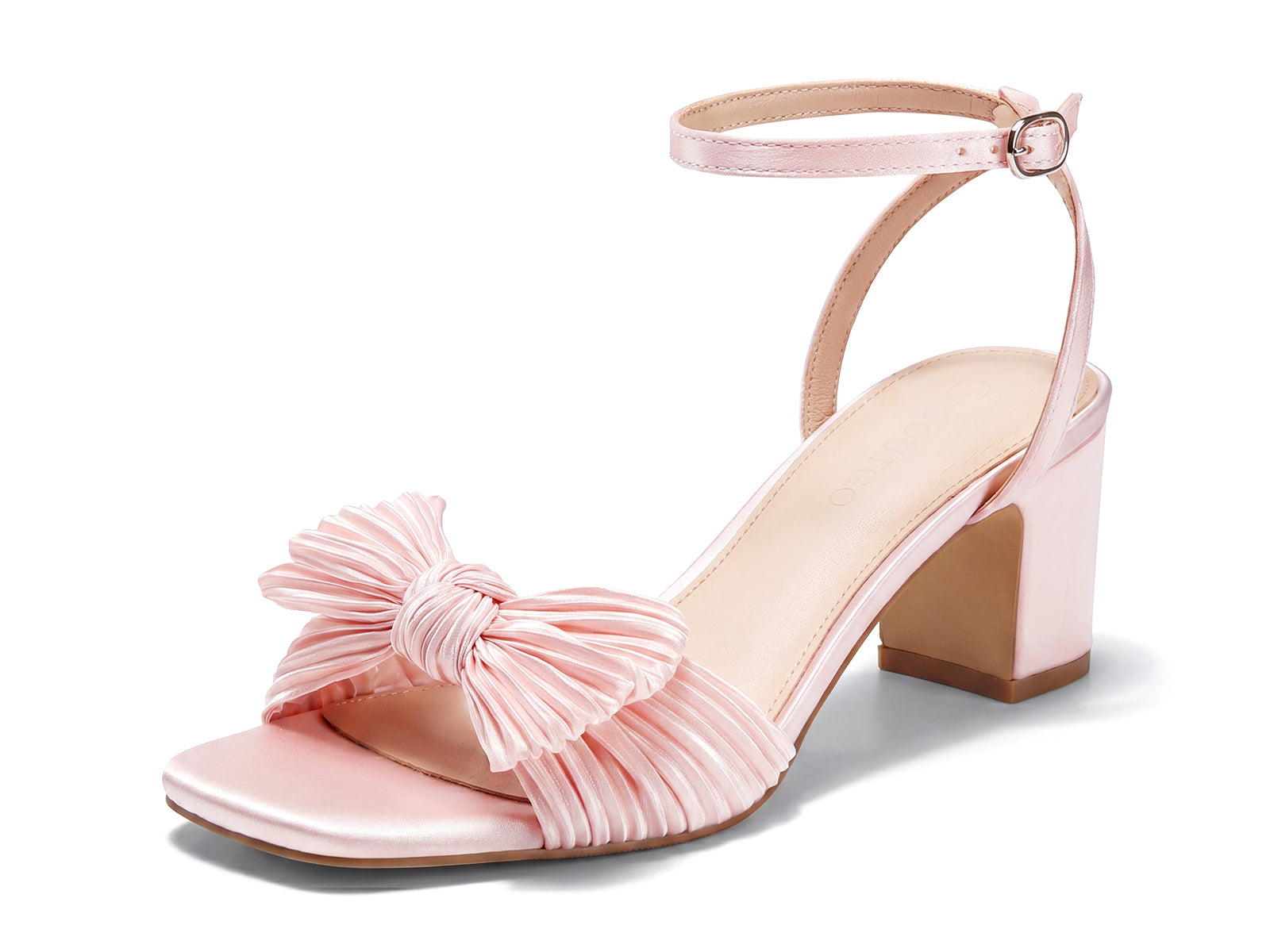 Coutgo Womens Nude Pink Pleated Bow Sandals