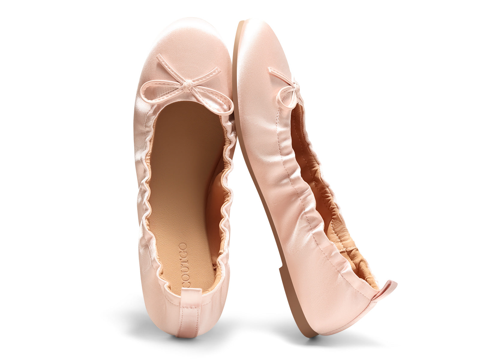 Coutgo Women's Nude Pink Satin Ballet Round Toe Flats
