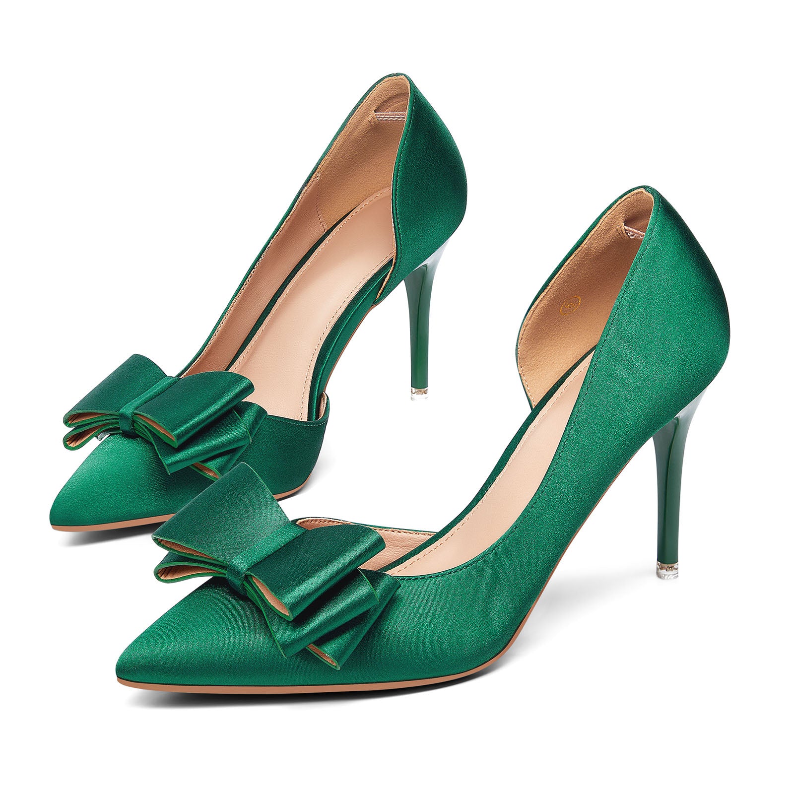 Womens Bow Green-satin Closed Heels