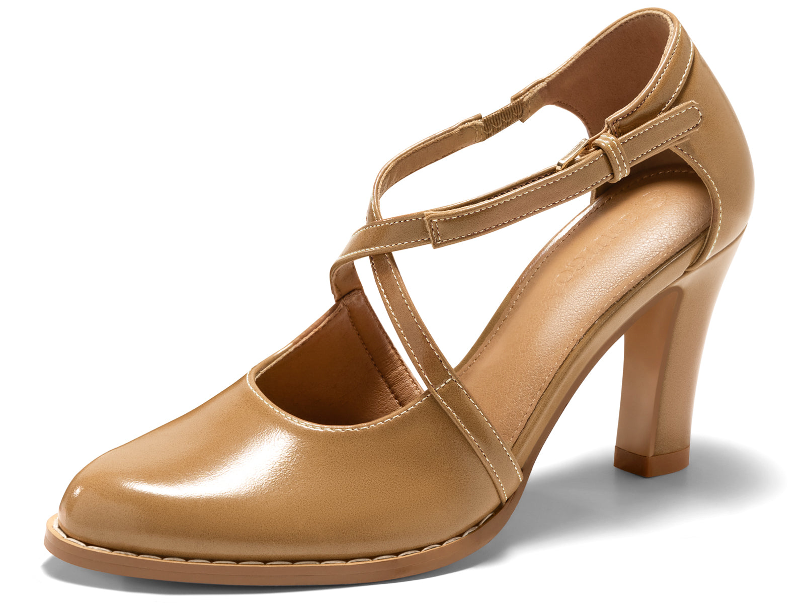 Coutgo Womens Light Brown Chunky High Heels