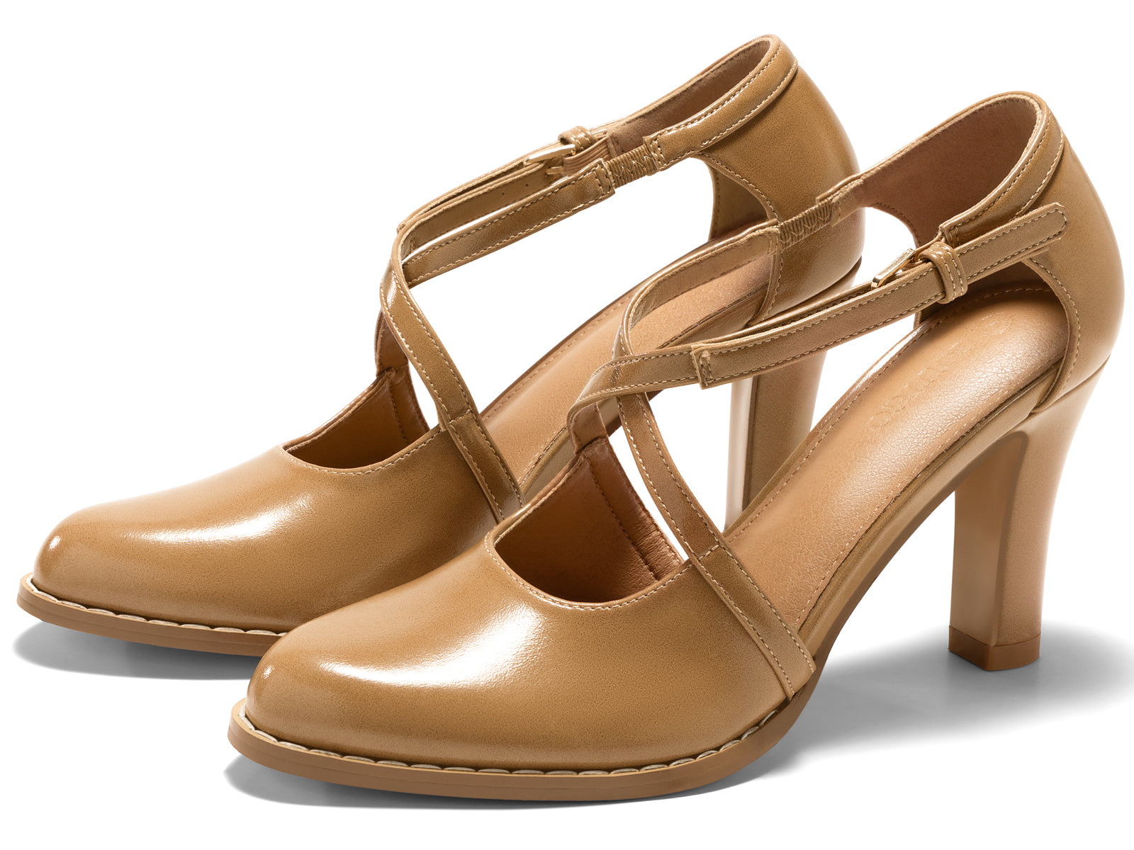 Coutgo Womens Light Brown Chunky High Heels