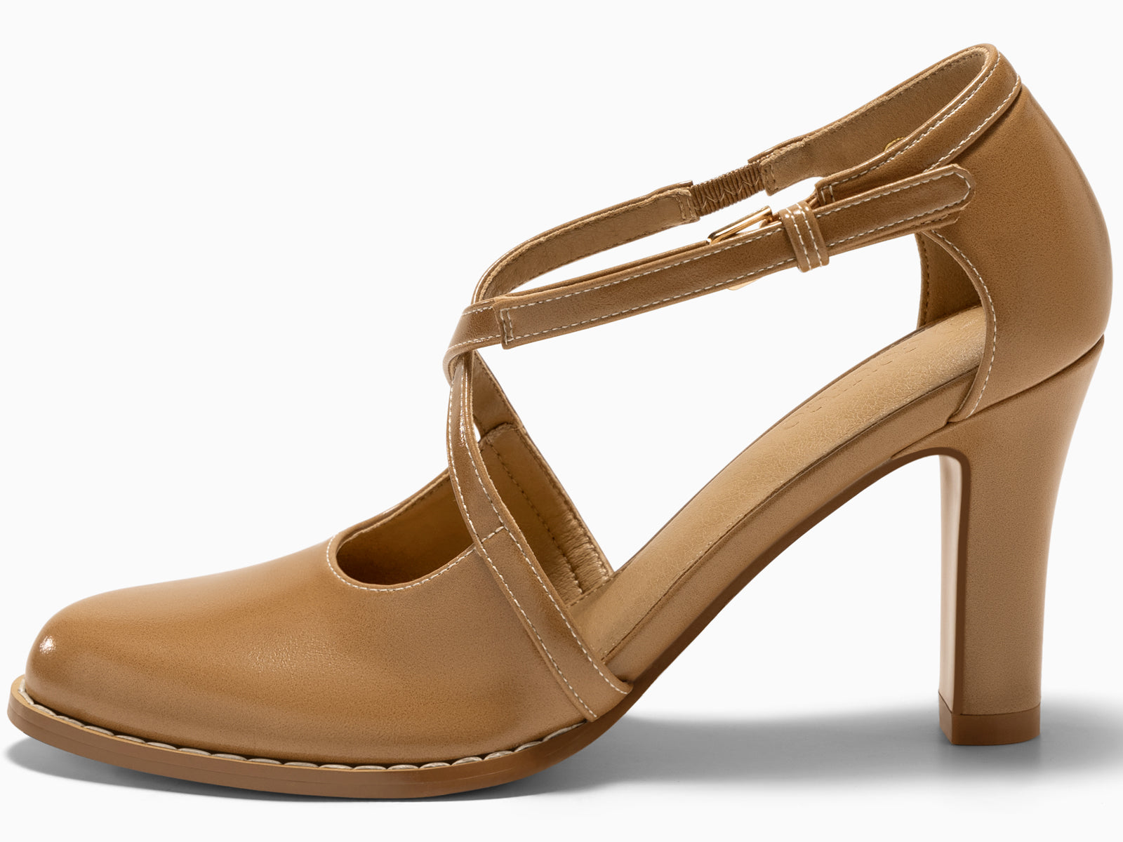 Coutgo Womens Light Brown Chunky High Heels