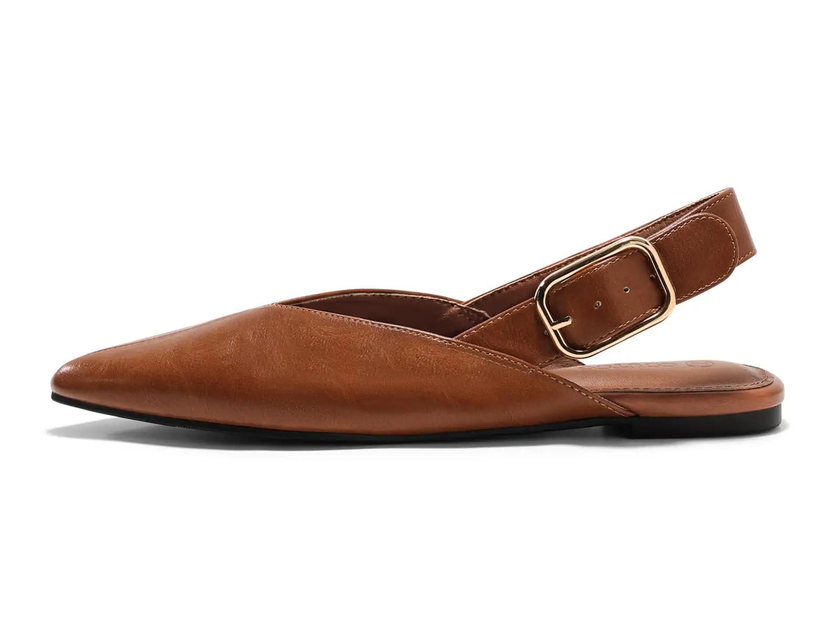 Coutgo Womens Pointed-Toe Slingback Flats with Buckle Closure