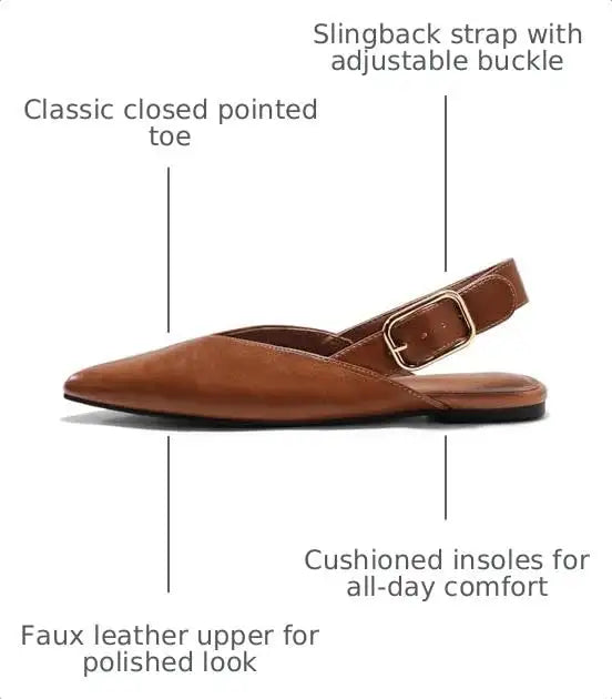 Coutgo Womens Pointed-Toe Slingback Flats with Buckle Closure