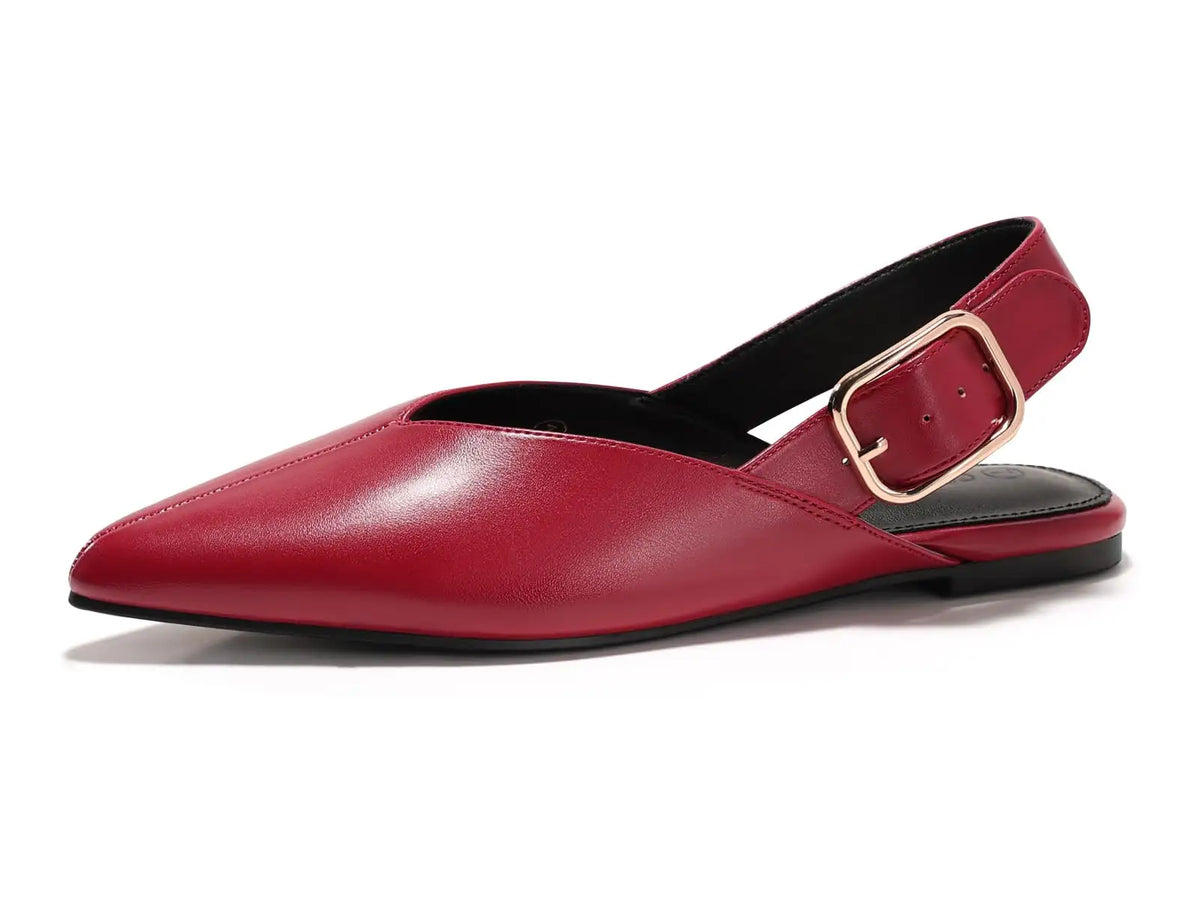 Coutgo Womens Pointed-Toe Slingback Flats with Buckle Closure