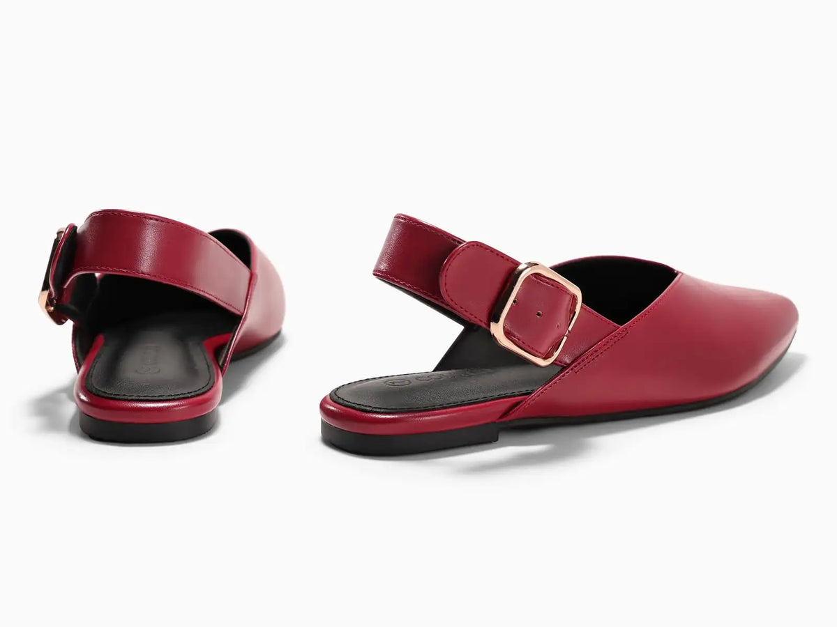 Coutgo Womens Pointed-Toe Slingback Flats with Buckle Closure