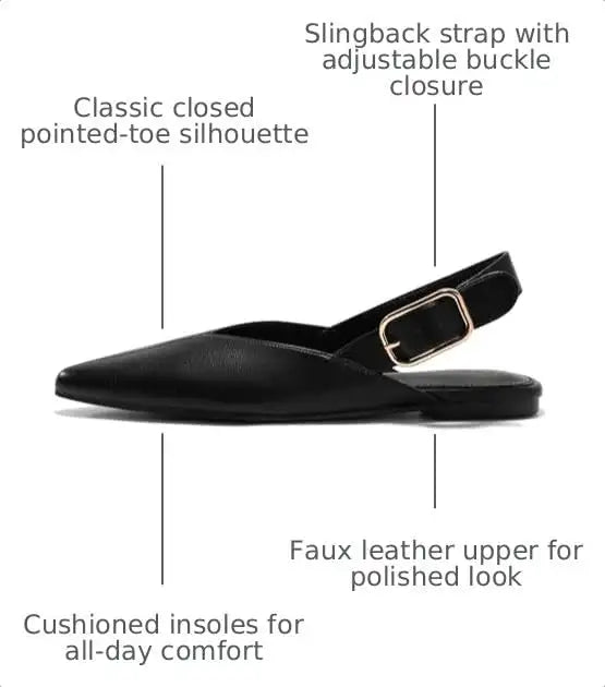 Coutgo Womens Pointed-Toe Slingback Flats with Buckle Closure