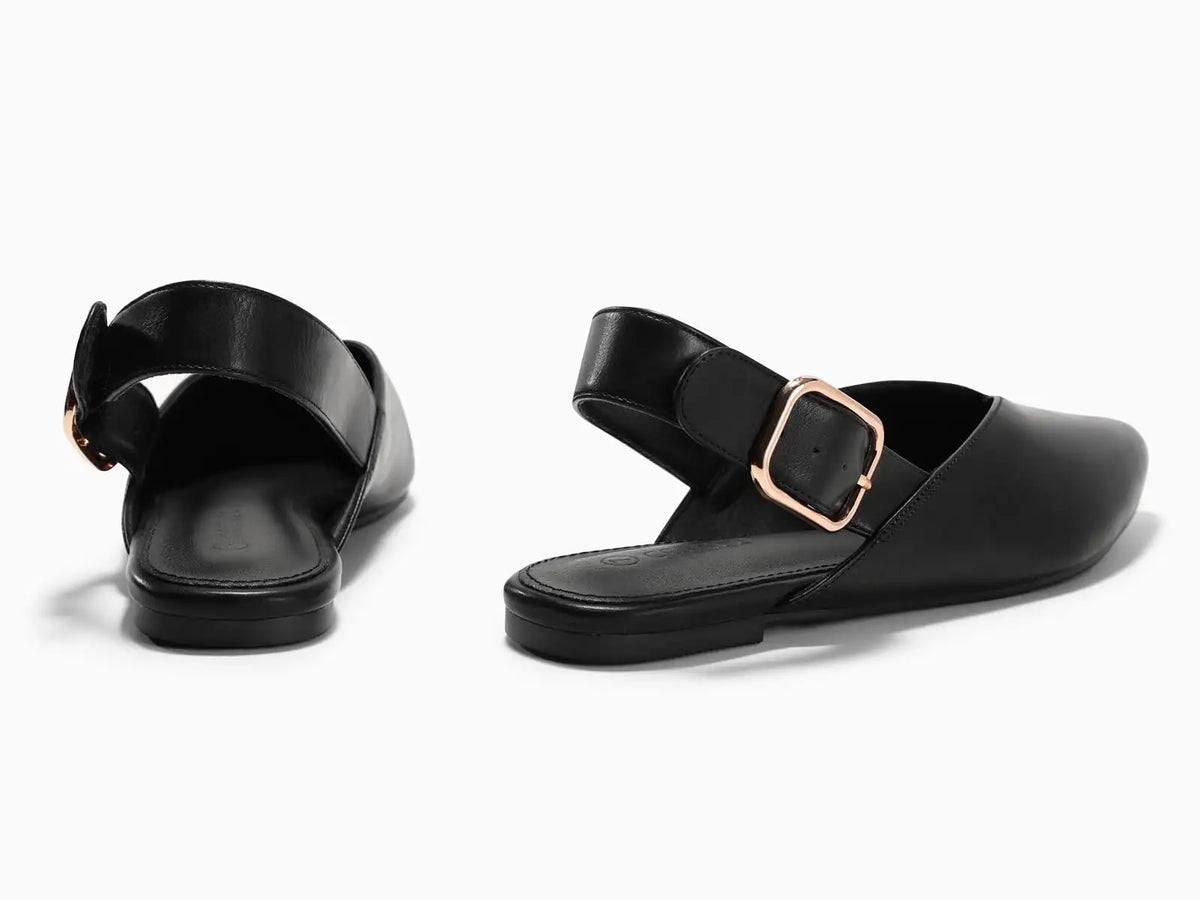 Coutgo Womens Pointed-Toe Slingback Flats with Buckle Closure