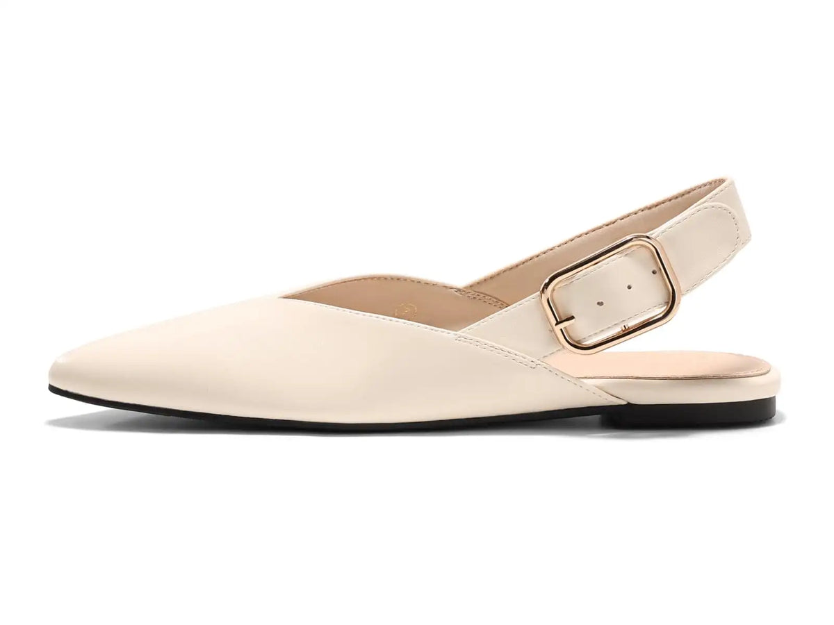 Coutgo Womens Pointed-Toe Slingback Flats with Buckle Closure