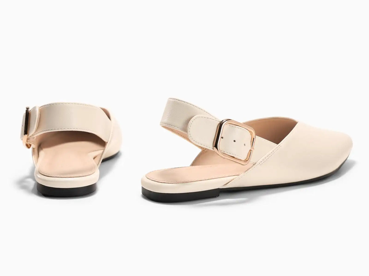 Coutgo Womens Pointed-Toe Slingback Flats with Buckle Closure