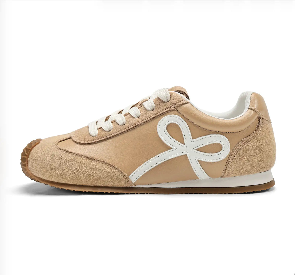 Coutgo Womens Khaki Bow Detail Lace-Up Casual Sneakers