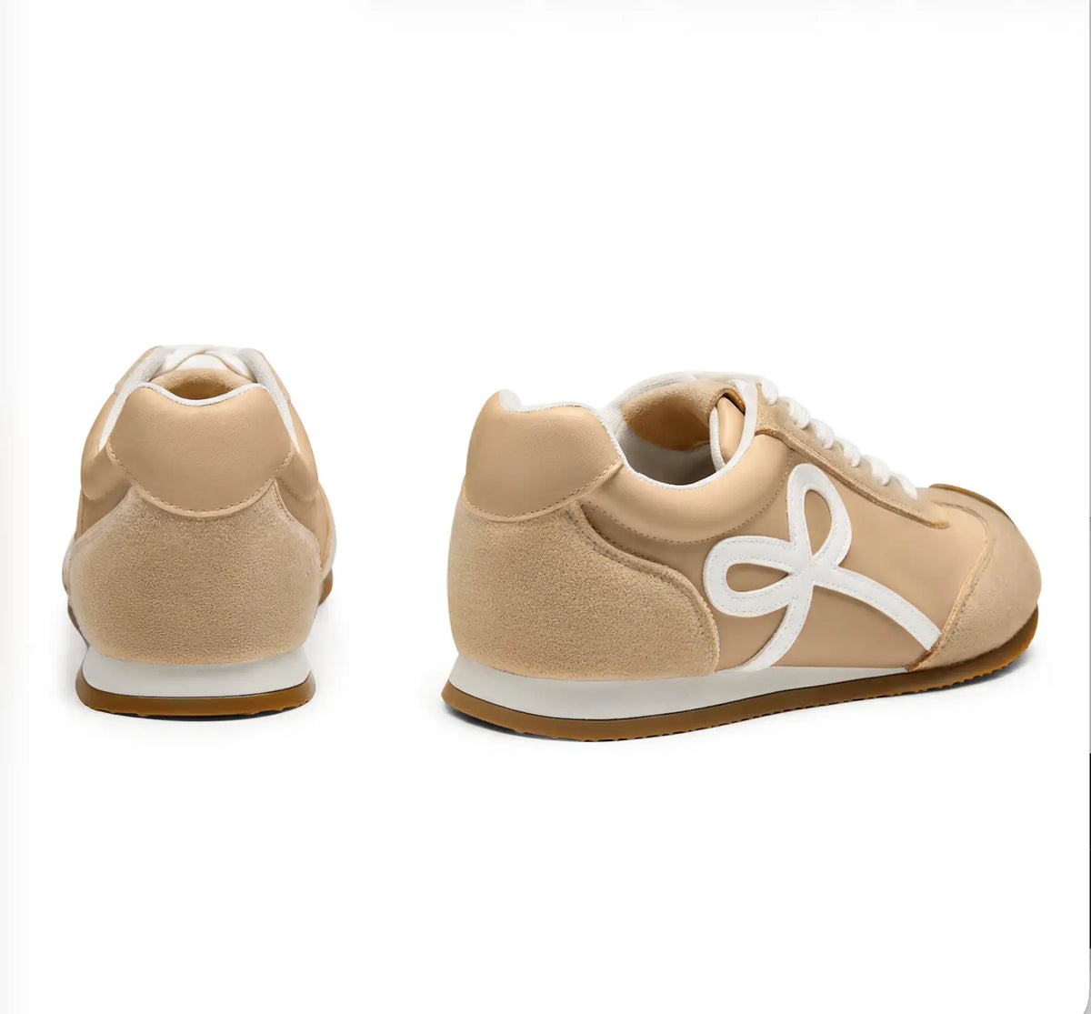 Coutgo Womens Khaki Bow Detail Lace-Up Casual Sneakers
