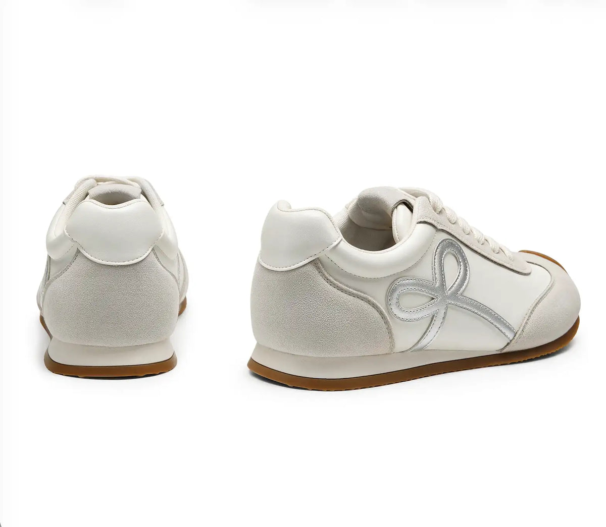 Coutgo Womens Light Grey Bow Lace-Up Casual Sneakers