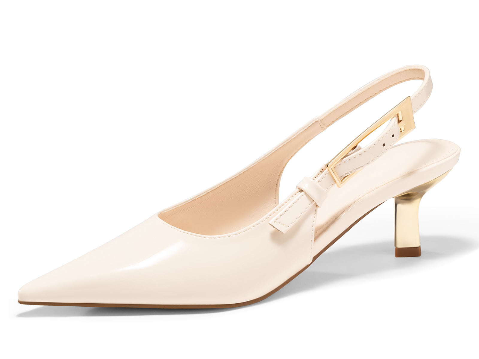 Coutgo Womens Cream White Slingback Kitten Heels