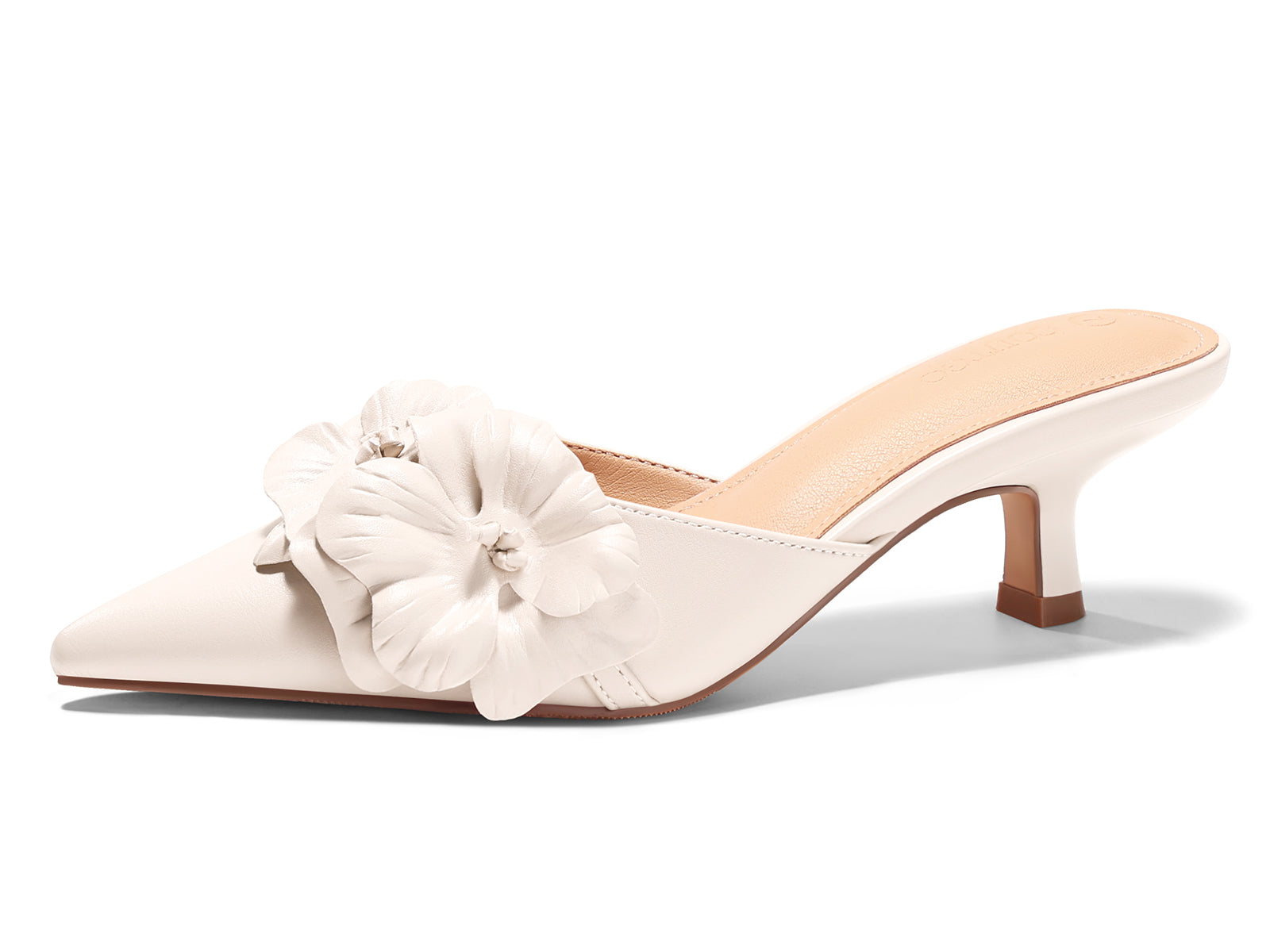 Coutgo Womens Beige Kitten Low Heels Mules