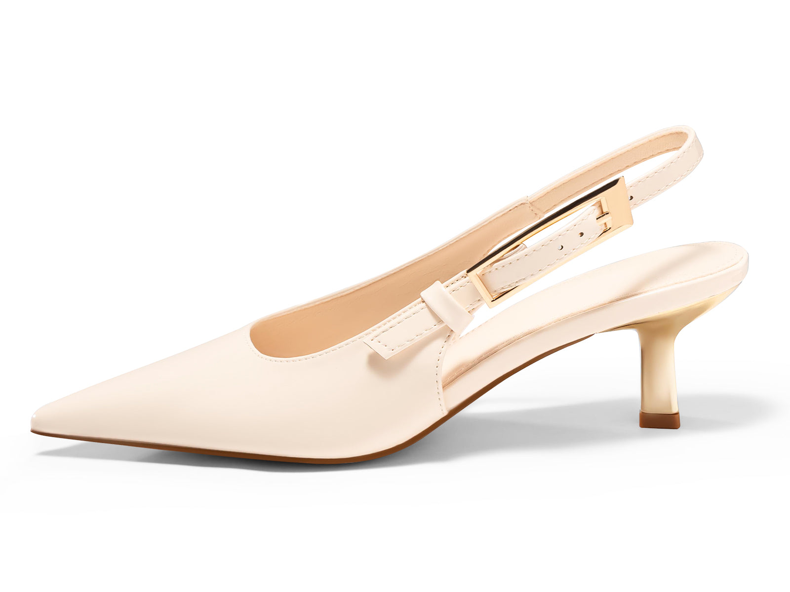 Coutgo Womens Cream White Slingback Kitten Heels