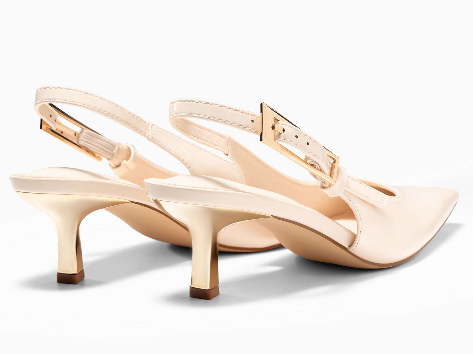 Coutgo Womens Cream White Slingback Kitten Heels