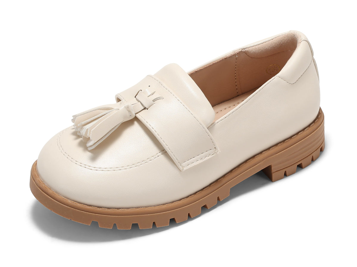 Coutgo Girls Cream White Pu Platform Slip Loafers