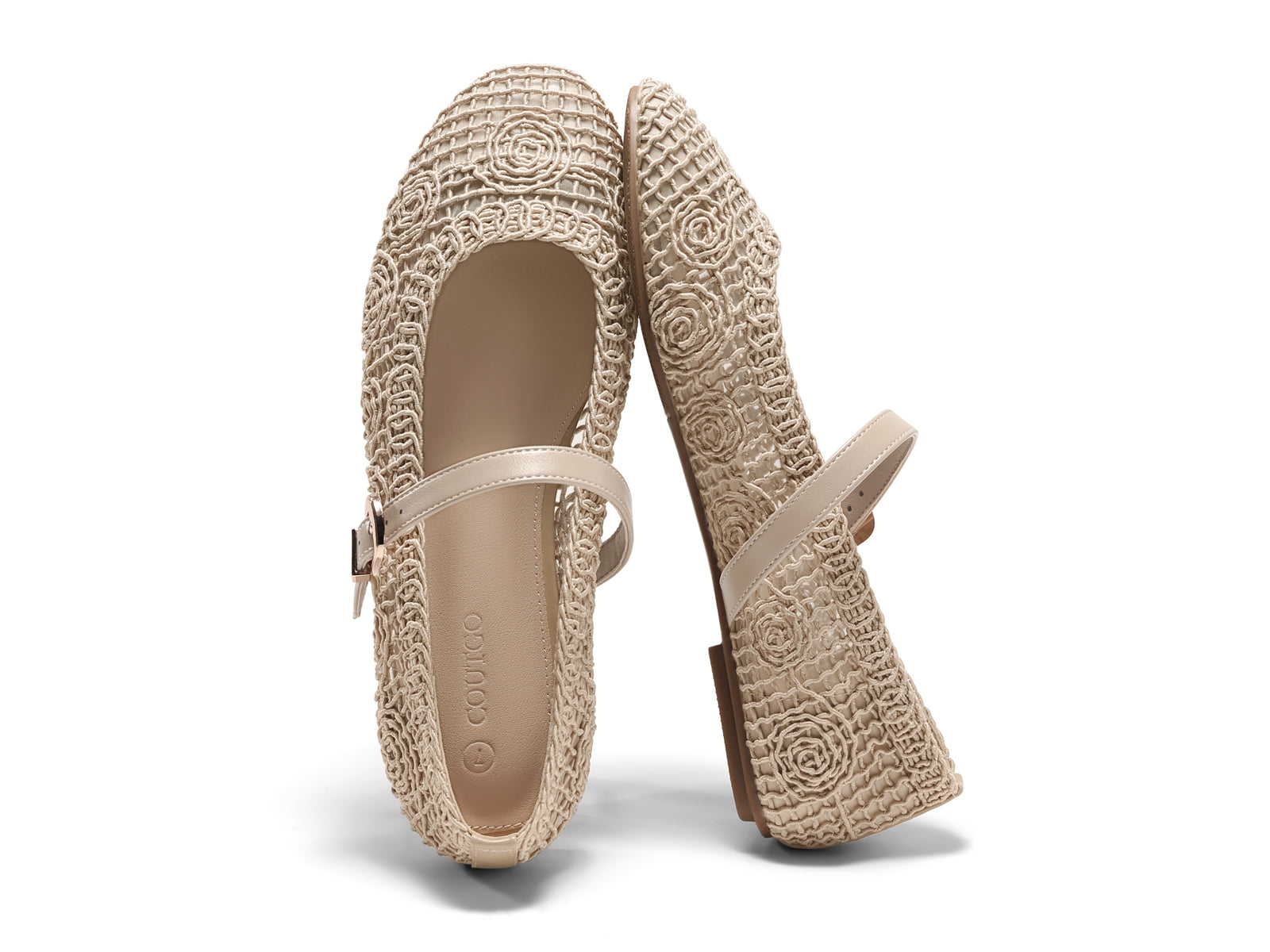 Coutgo Womens Mary Jane Cream White Nylon Flats