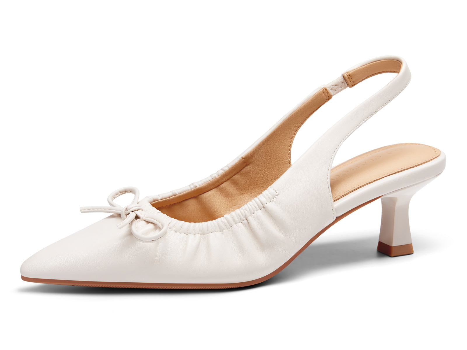Coutgo Womens Creamy White Slingback Kitten Heels