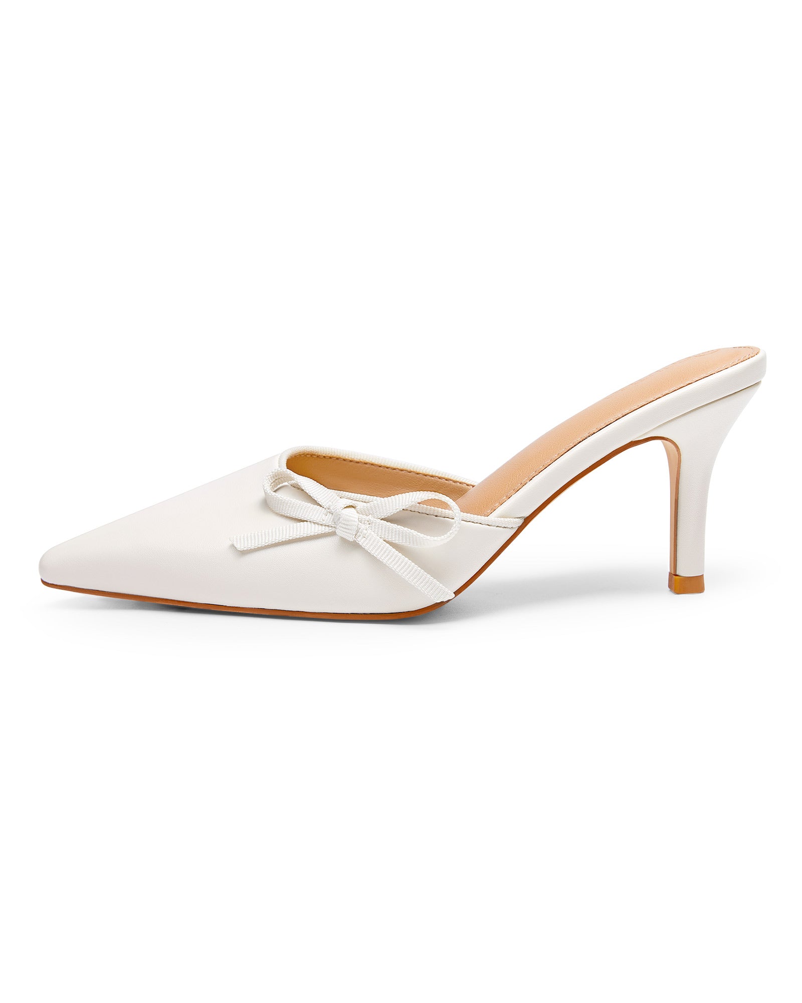 Coutgo Womens Off White Bow Tie Mules Heels