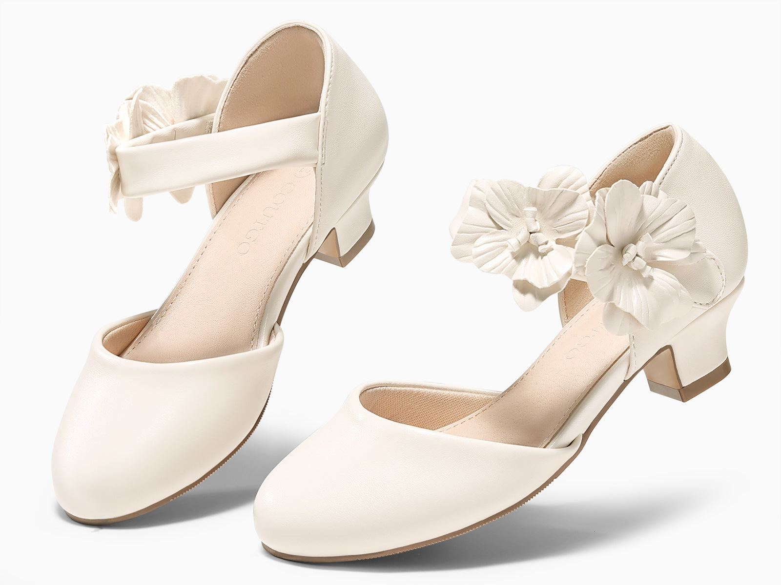 Coutgo Girls Beige Closed Toe Low Chunky Heels